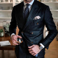 Black Stripe Men Suits Double Breasted Blazer Tuxedos