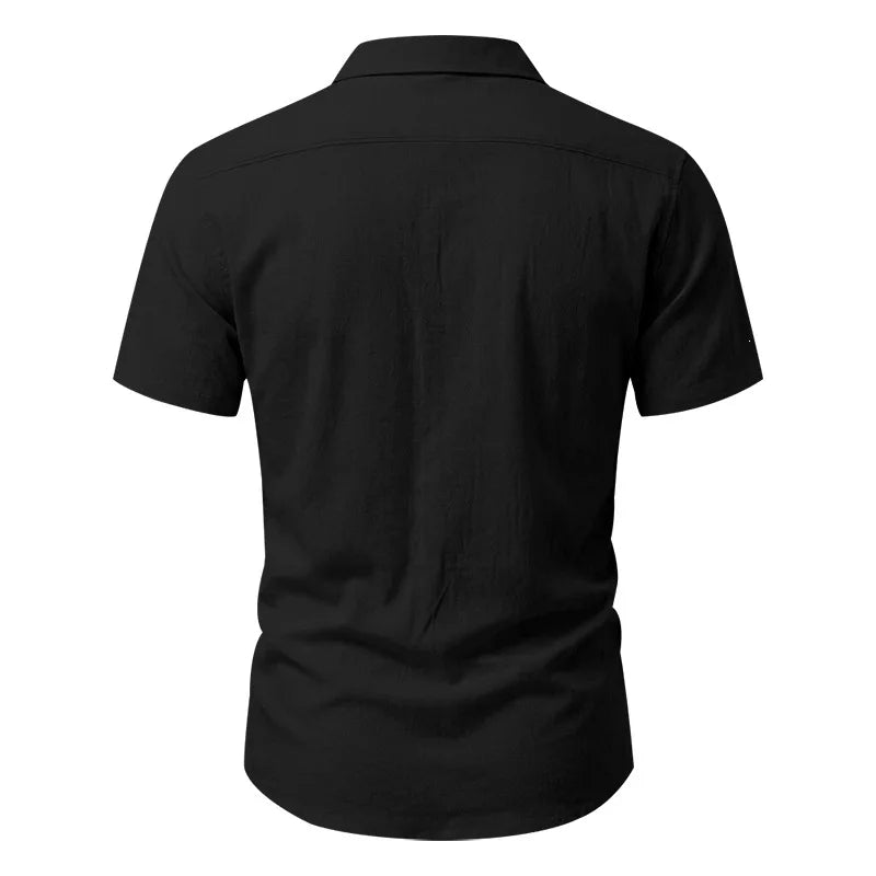 European and American Linen Top Men's Retro Casual Short-Sleeved Lapel Loose Beach Button-Up Shirt