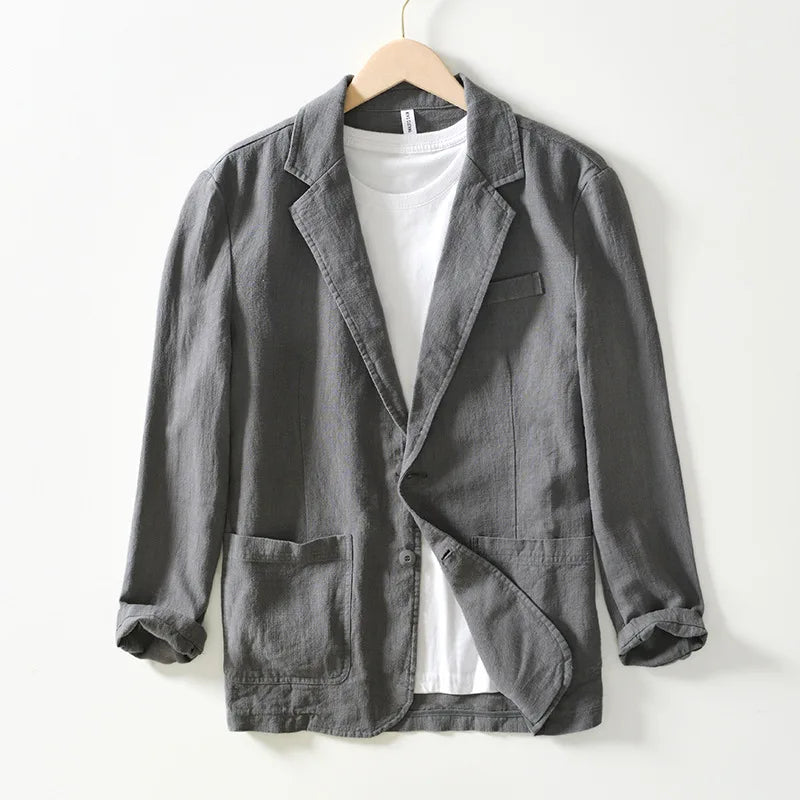 Stylish Retro Linen Blazer for Men: Casual Business Formal Wear, Youthful and Loose Suit Jacket -70% Linen, 30% Cotton -6 Colors