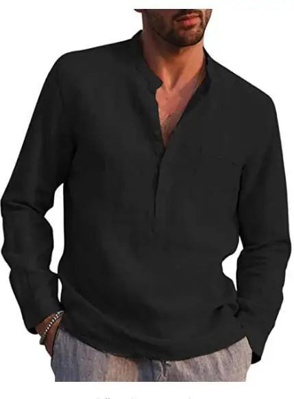 Linen Shirt Men Brief Breathable Comfy Solid Color Long Sleeve Loose Harajuku Casual Blouse Hawaiian Shirt Camisa Masculina 2022
