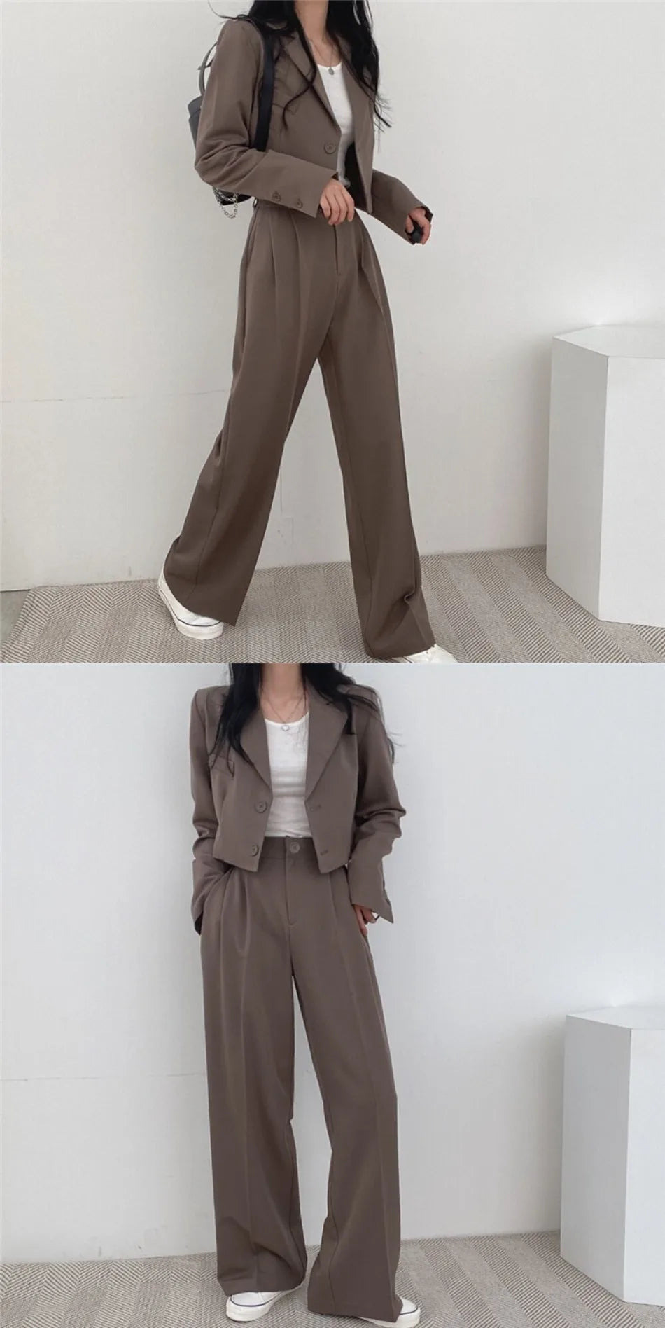 Suit Coat 2 Piece Set Women Blazer Jacket Straight Pants.