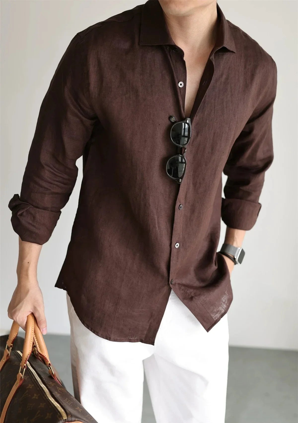 Men's Linen Shirt Cotton Blend Long Sleeve Button Down Casual Loose Fit Summer Breathable Tops Old Money Aesthetic Solid Color