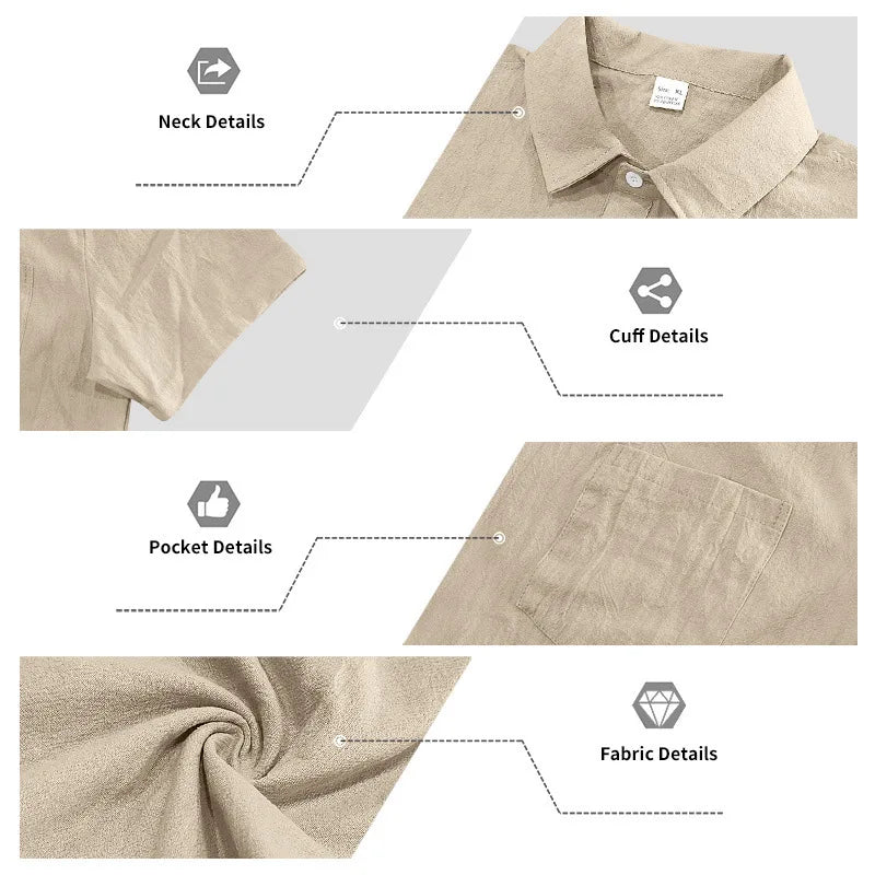 European and American Linen Top Men's Retro Casual Short-Sleeved Lapel Loose Beach Button-Up Shirt