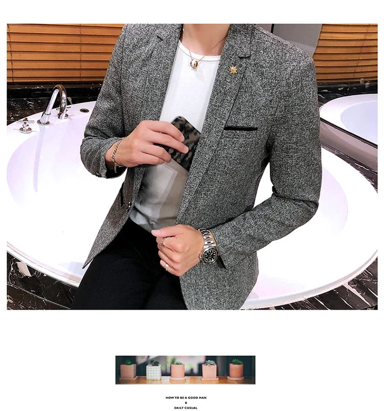 Blazer Boutique Men's Solid Color British Style Fashion Casual Business Job Interview Gentleman Party Best Man Dress Suit Blazer