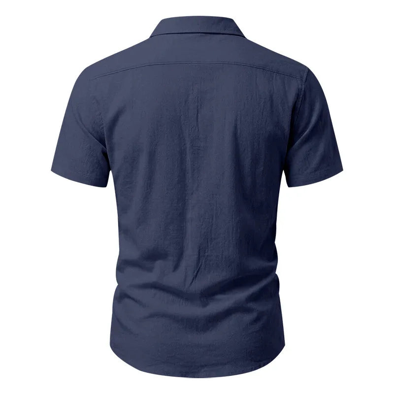European and American Linen Top Men's Retro Casual Short-Sleeved Lapel Loose Beach Button-Up Shirt