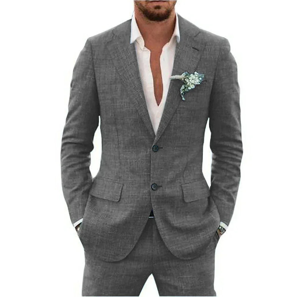 Men's Suits Casual Coat fitted tuxedo for groomsmen linen suit Full men's suits 2-piece jacket and pants Summer beach