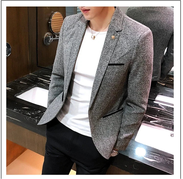 Blazer Boutique Men's Solid Color British Style Fashion Casual Business Job Interview Gentleman Party Best Man Dress Suit Blazer
