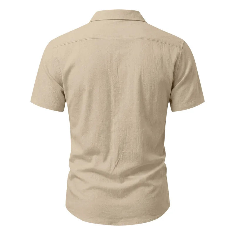 European and American Linen Top Men's Retro Casual Short-Sleeved Lapel Loose Beach Button-Up Shirt