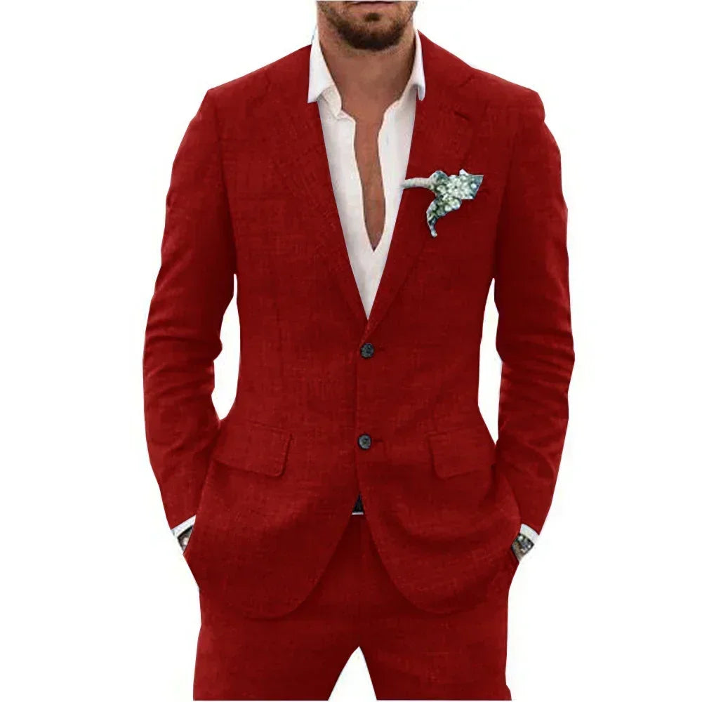 Men's Suits Casual Coat fitted tuxedo for groomsmen linen suit Full men's suits 2-piece jacket and pants Summer beach