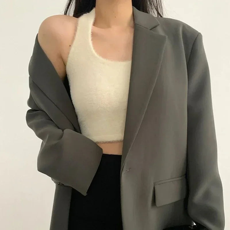 Gray Blazer Woman Black Jacket Outerwears Solid Over Clothes Coats for Women Dress Loose Long Korean Reviews Many Outdoor New In