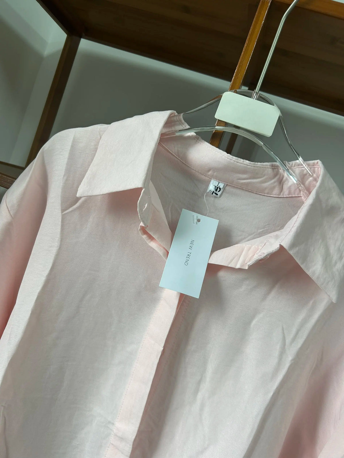 Women Linen Shirt Casual Loose Long Sleeve Thin Summer Top Pure Color Turn Down Collar French Style Sunscreen Clothing