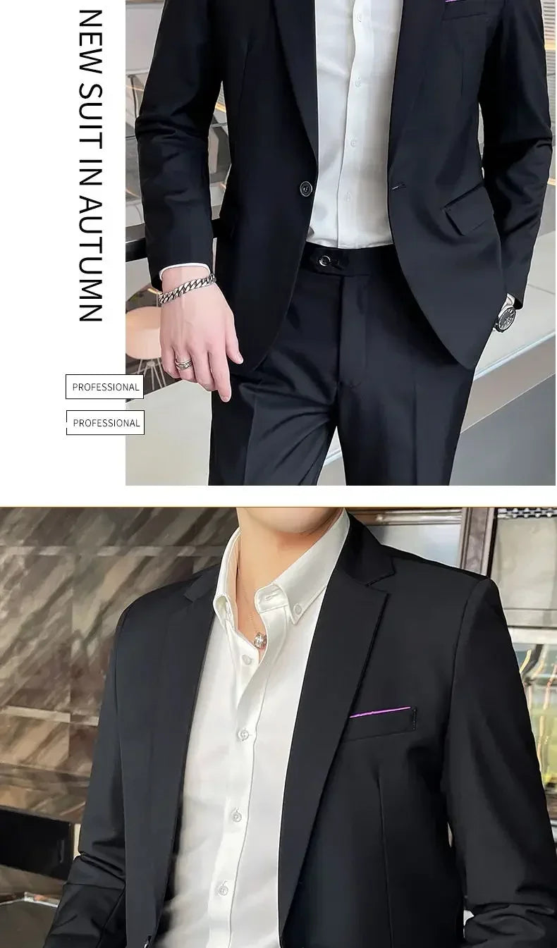 Suit (Blazer+ Vest + Pants) Men's Fashion Casual Outdoor Gentleman Business Wedding Formal Dress British Style Wedding Suit