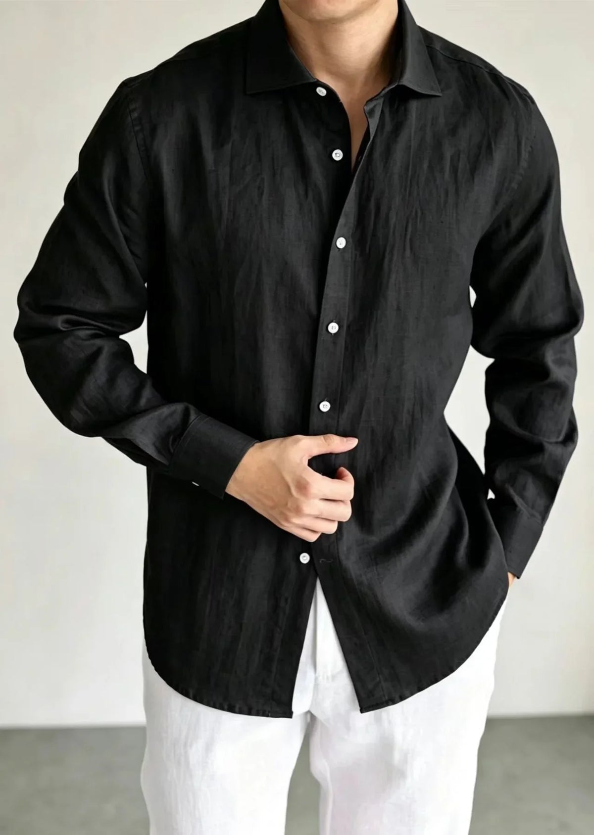 Men's Linen Shirt Cotton Blend Long Sleeve Button Down Casual Loose Fit Summer Breathable Tops Old Money Aesthetic Solid Color