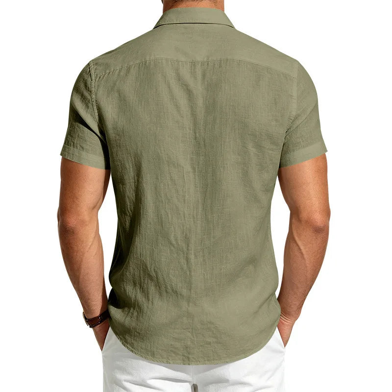 European and American Linen Top Men's Retro Casual Short-Sleeved Lapel Loose Beach Button-Up Shirt
