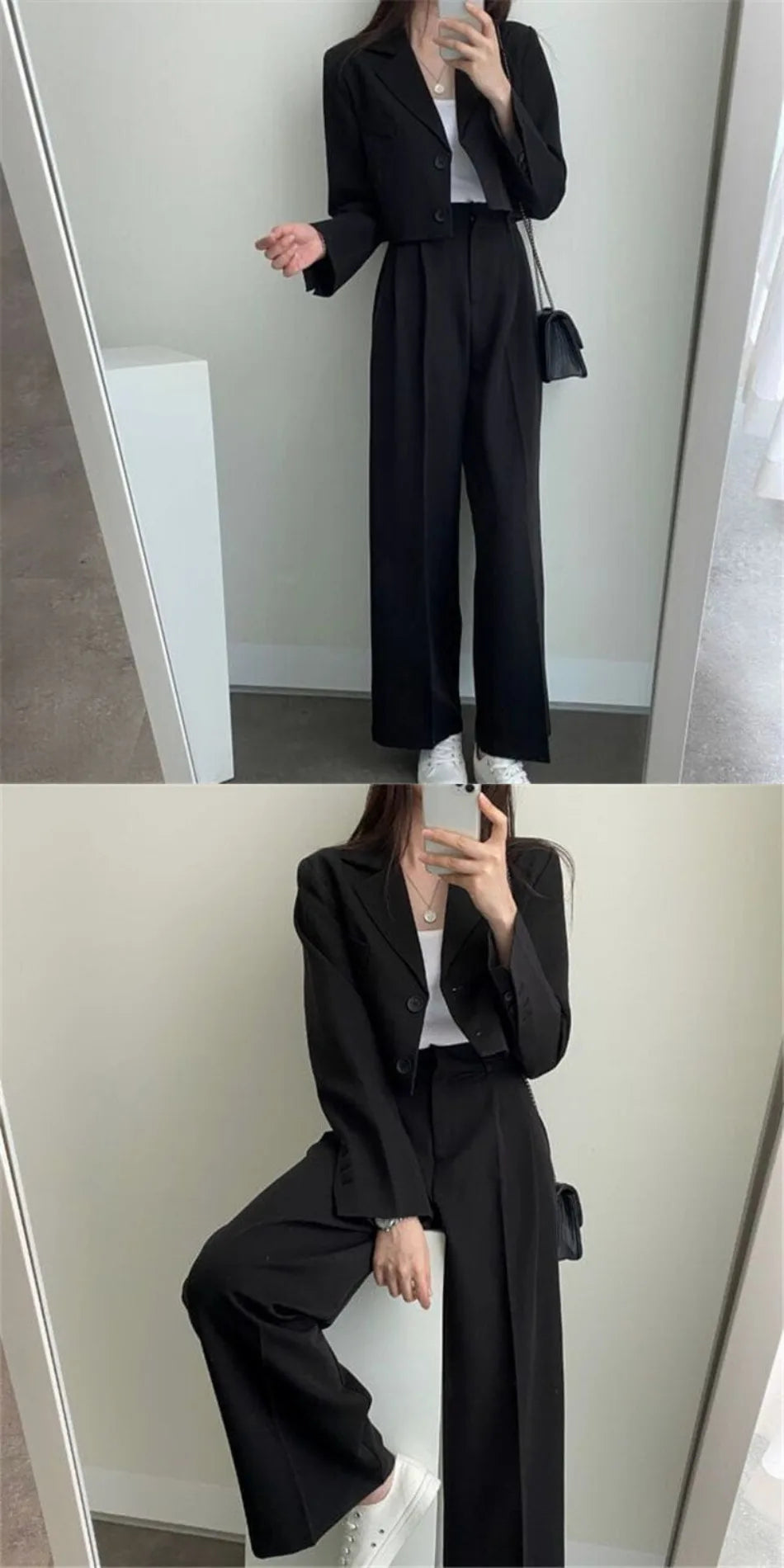 Suit Coat 2 Piece Set Women Blazer Jacket Straight Pants.