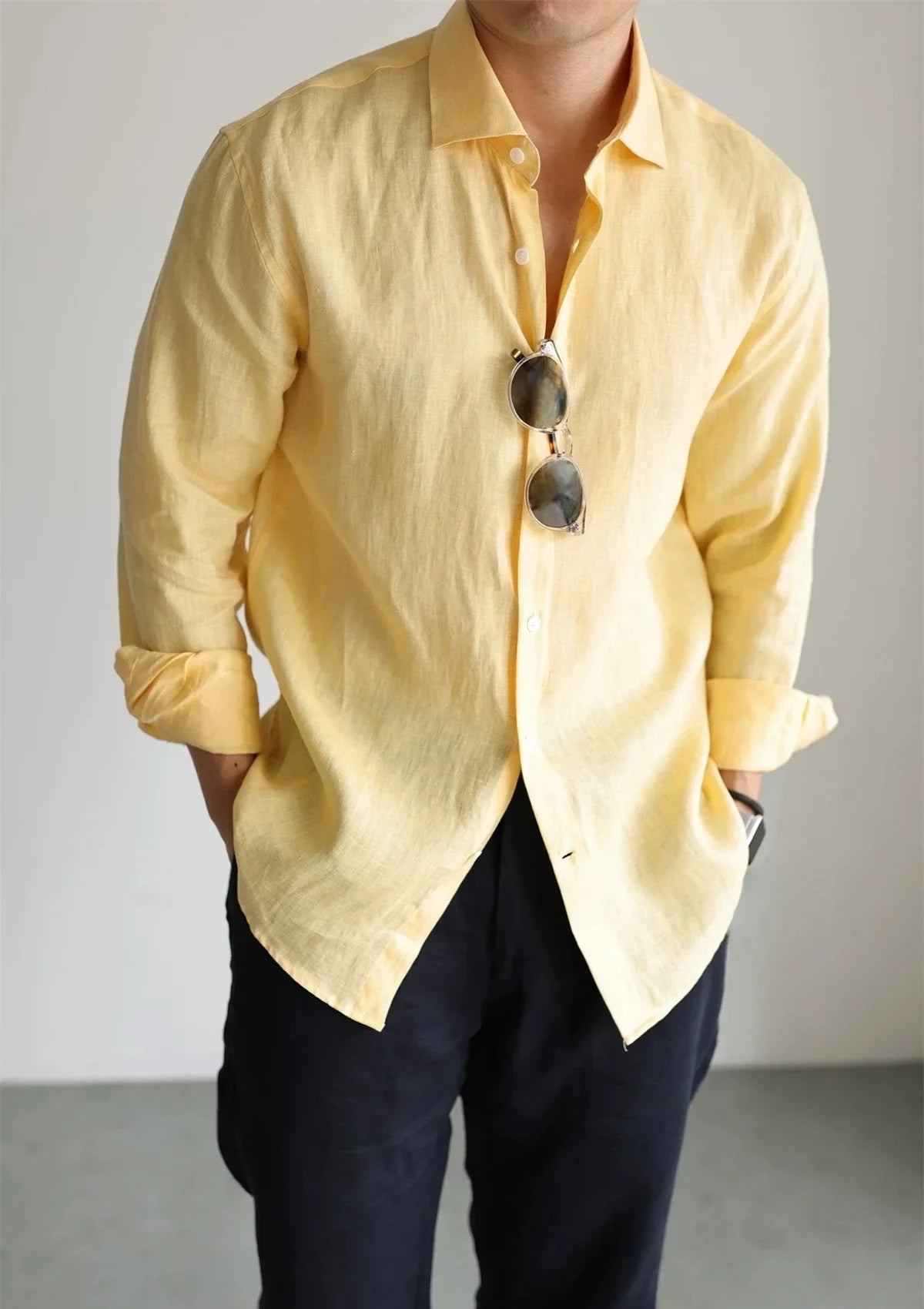 Men's Linen Shirt Cotton Blend Long Sleeve Button Down Casual Loose Fit Summer Breathable Tops Old Money Aesthetic Solid Color