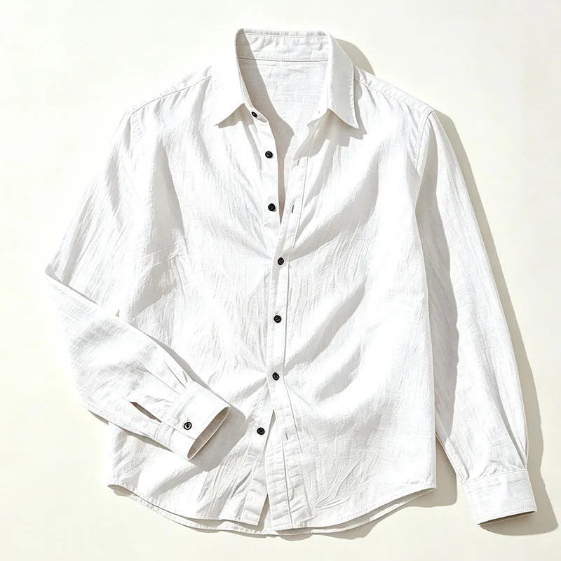 Men's Linen Shirt Spring Autumn Casual Long Sleeve Button Up Shirt Loose Fit Textured Top Lightweight Resort Wear for Men