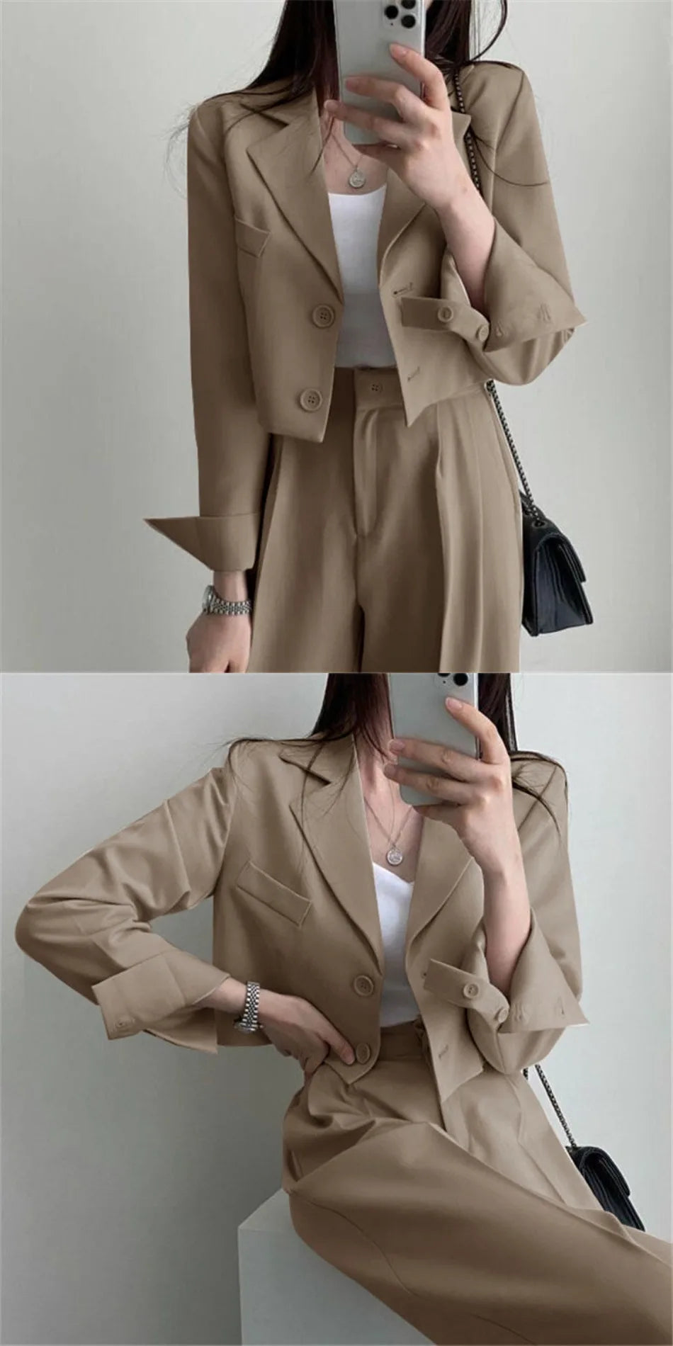Suit Coat 2 Piece Set Women Blazer Jacket Straight Pants.