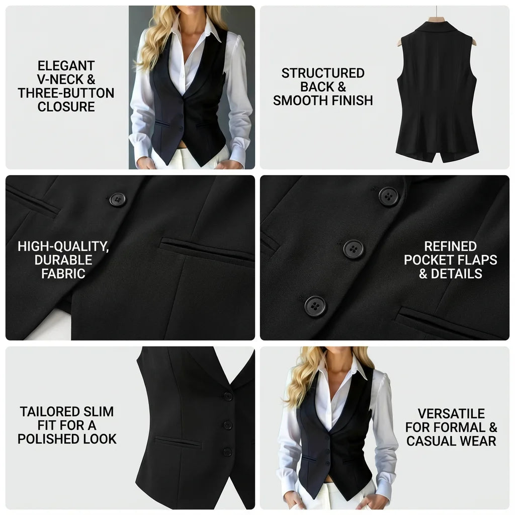 Women's Suit Waistcoat Slim Fit Sleeveless Blazer