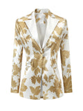 Elegant Fashion Casual Glamorous Long Blazer with Exquisite Print Design, No Pockets Stylish Outerwear, Available in All Seasons