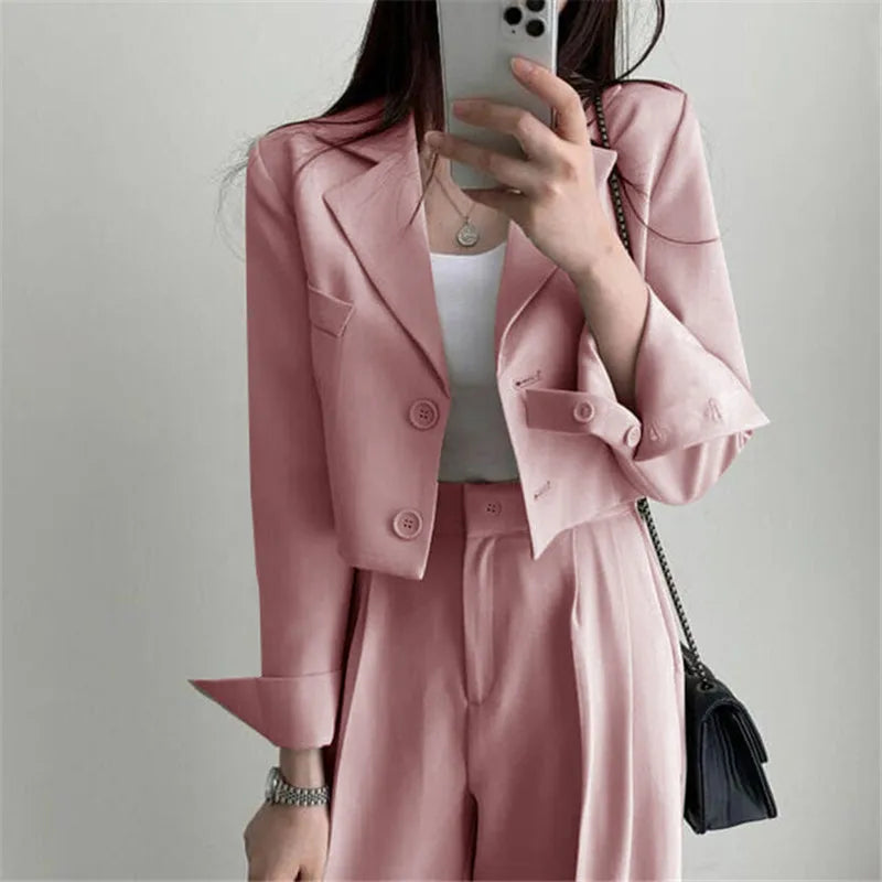 Suit Coat 2 Piece Set Women Blazer Jacket Straight Pants.