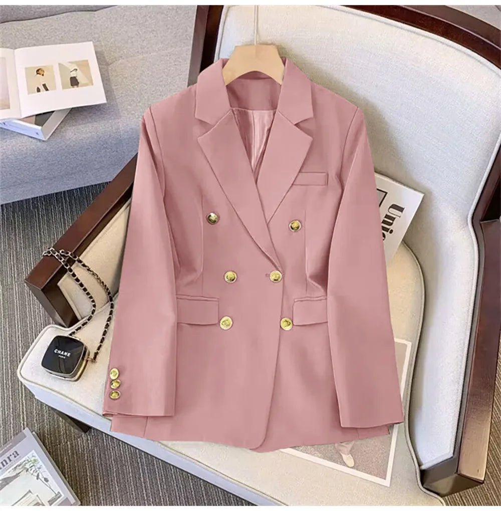 Fashion Blazer Women 2024 Spring Casual Long Sleeve New In Outerwears Slim Black Double Blazers Feminino Jackets Streewear