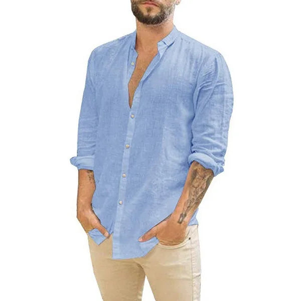 Linen Shirt Men Brief Breathable Comfy Solid Color Long Sleeve Loose Harajuku Casual Blouse Hawaiian Shirt Camisa Masculina 2022