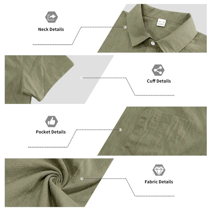 European and American Linen Top Men's Retro Casual Short-Sleeved Lapel Loose Beach Button-Up Shirt