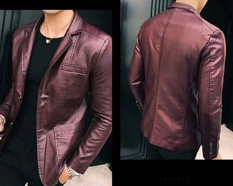 Leather Jacket for Men Thin Coats Slim Fit Spring Autumn Handsome Vintage Man Suits and Blazers Clothing Casual Clothes Original