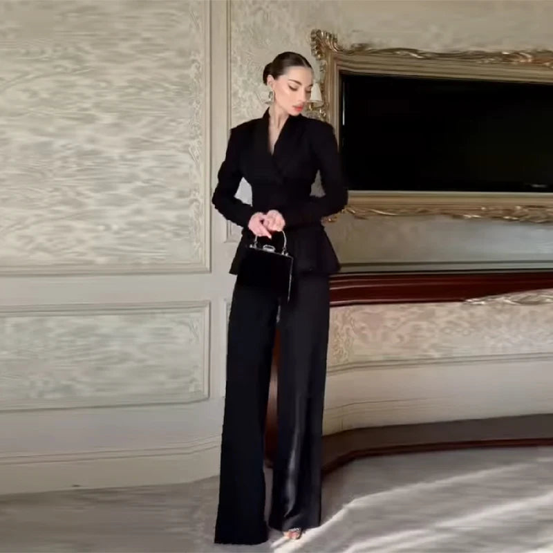 Elegant Beaded Embroidered Blazer Suit Wide-leg Pants Cozy