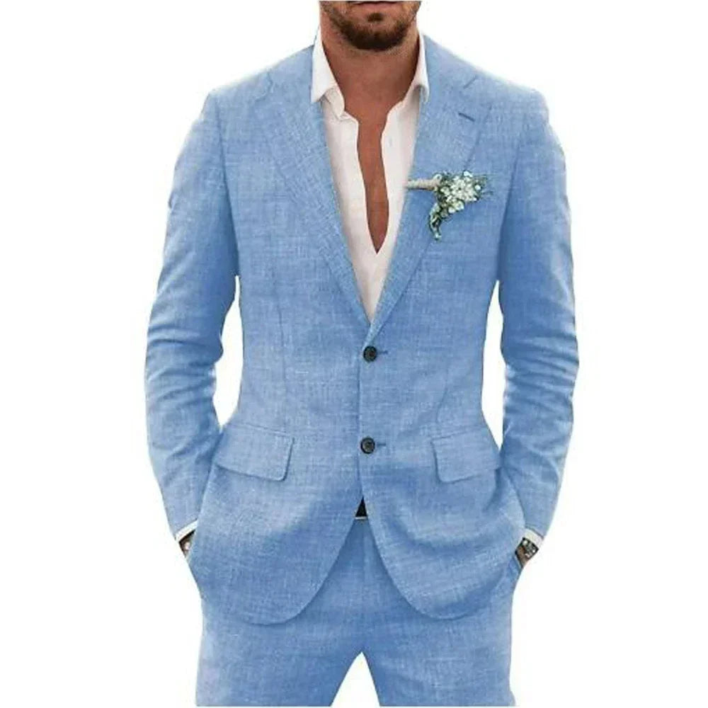 Men's Suits Casual Coat fitted tuxedo for groomsmen linen suit Full men's suits 2-piece jacket and pants Summer beach