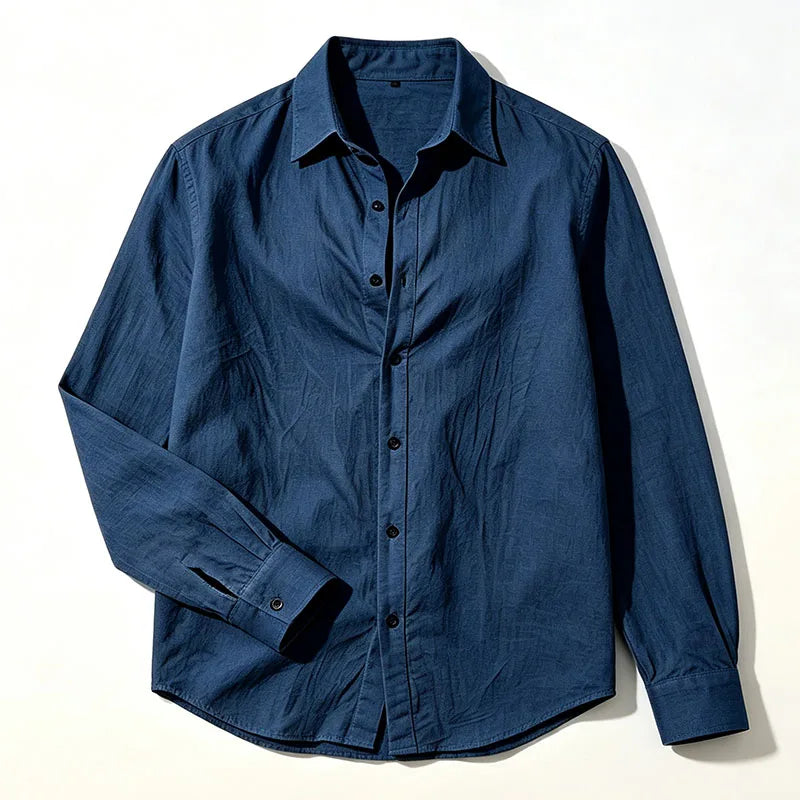 Men's Linen Shirt Spring Autumn Casual Long Sleeve Button Up Shirt Loose Fit Textured Top Lightweight Resort Wear for Men