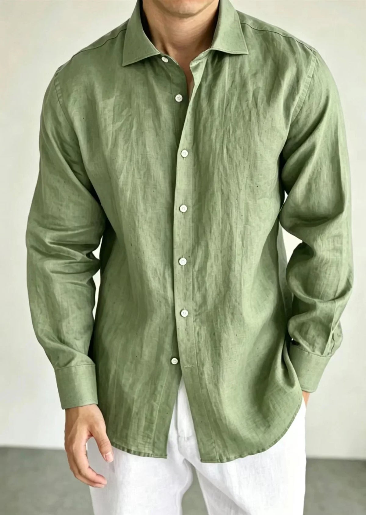 Men's Linen Shirt Cotton Blend Long Sleeve Button Down Casual Loose Fit Summer Breathable Tops Old Money Aesthetic Solid Color
