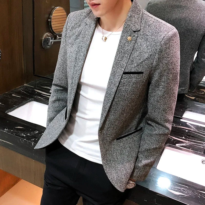 Blazer Boutique Men's Solid Color British Style Fashion Casual Business Job Interview Gentleman Party Best Man Dress Suit Blazer