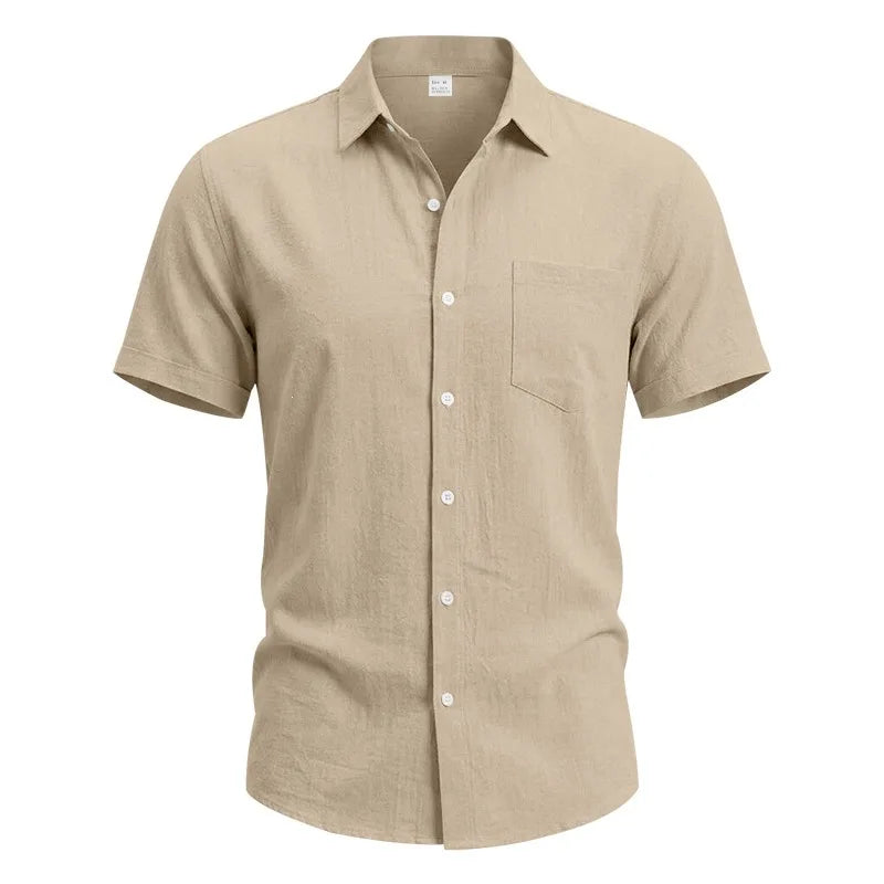 European and American Linen Top Men's Retro Casual Short-Sleeved Lapel Loose Beach Button-Up Shirt