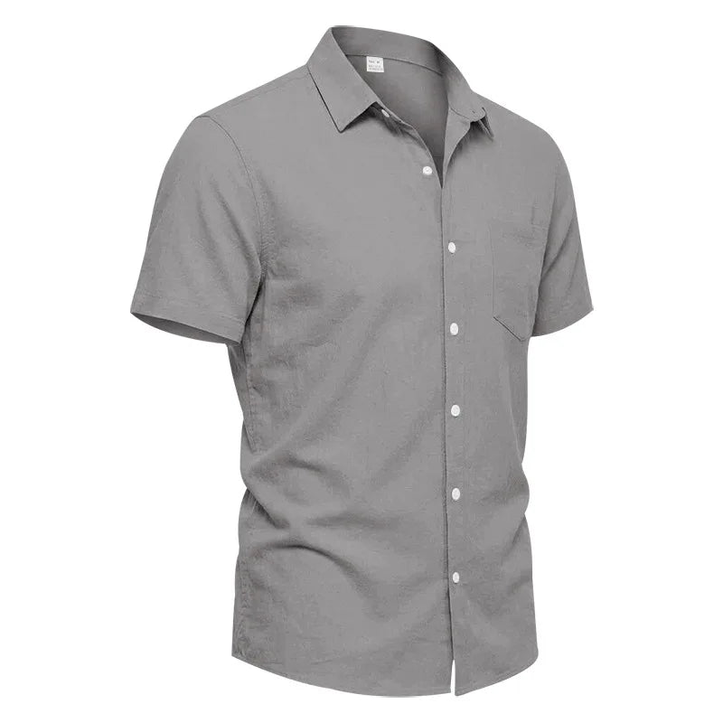 European and American Linen Top Men's Retro Casual Short-Sleeved Lapel Loose Beach Button-Up Shirt