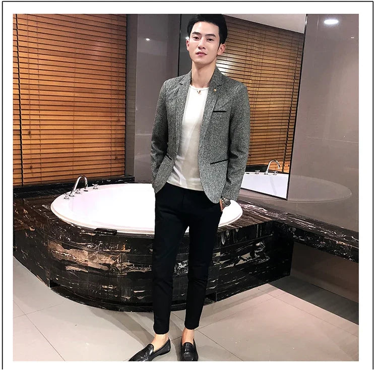 Blazer Boutique Men's Solid Color British Style Fashion Casual Business Job Interview Gentleman Party Best Man Dress Suit Blazer