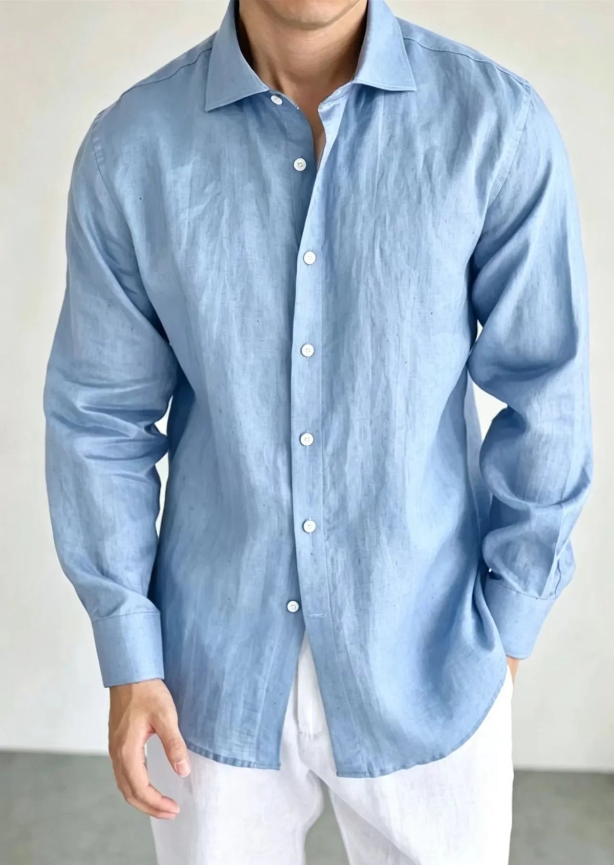 Men's Linen Shirt Cotton Blend Long Sleeve Button Down Casual Loose Fit Summer Breathable Tops Old Money Aesthetic Solid Color