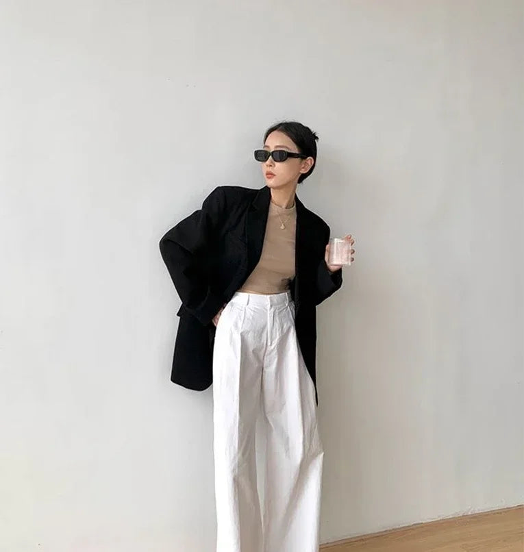 Gray Blazer Woman Black Jacket Outerwears Solid Over Clothes Coats for Women Dress Loose Long Korean Reviews Many Outdoor New In