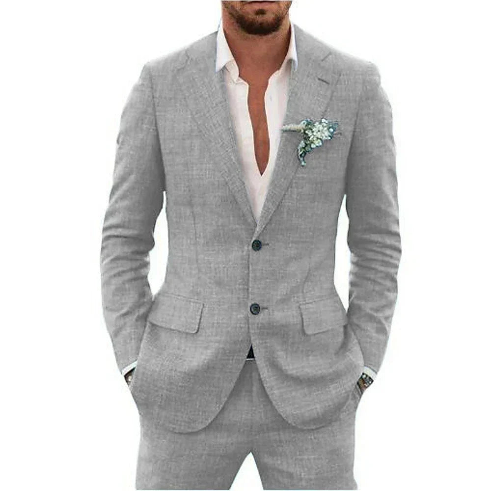 Men's Suits Casual Coat fitted tuxedo for groomsmen linen suit Full men's suits 2-piece jacket and pants Summer beach