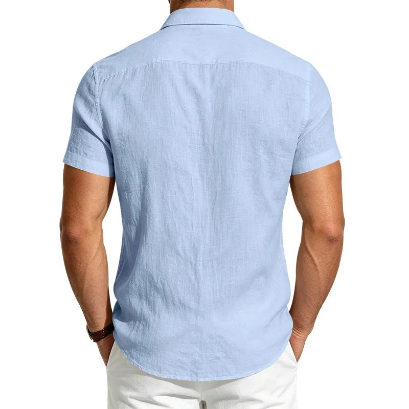 European and American Linen Top Men's Retro Casual Short-Sleeved Lapel Loose Beach Button-Up Shirt