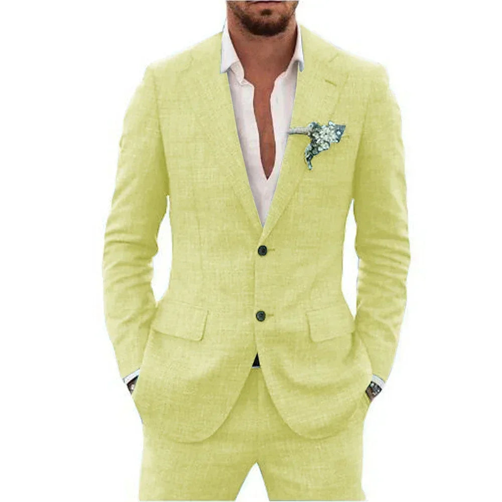 Men's Suits Casual Coat fitted tuxedo for groomsmen linen suit Full men's suits 2-piece jacket and pants Summer beach