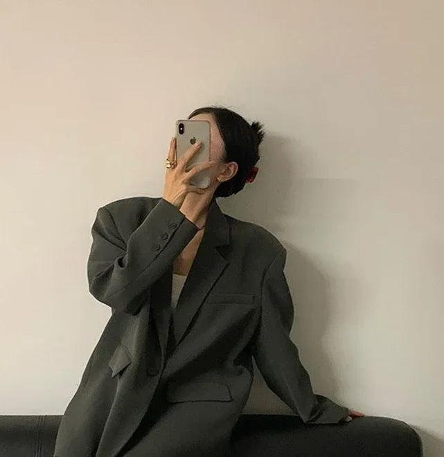 Gray Blazer Woman Black Jacket Outerwears Solid Over Clothes Coats for Women Dress Loose Long Korean Reviews Many Outdoor New In