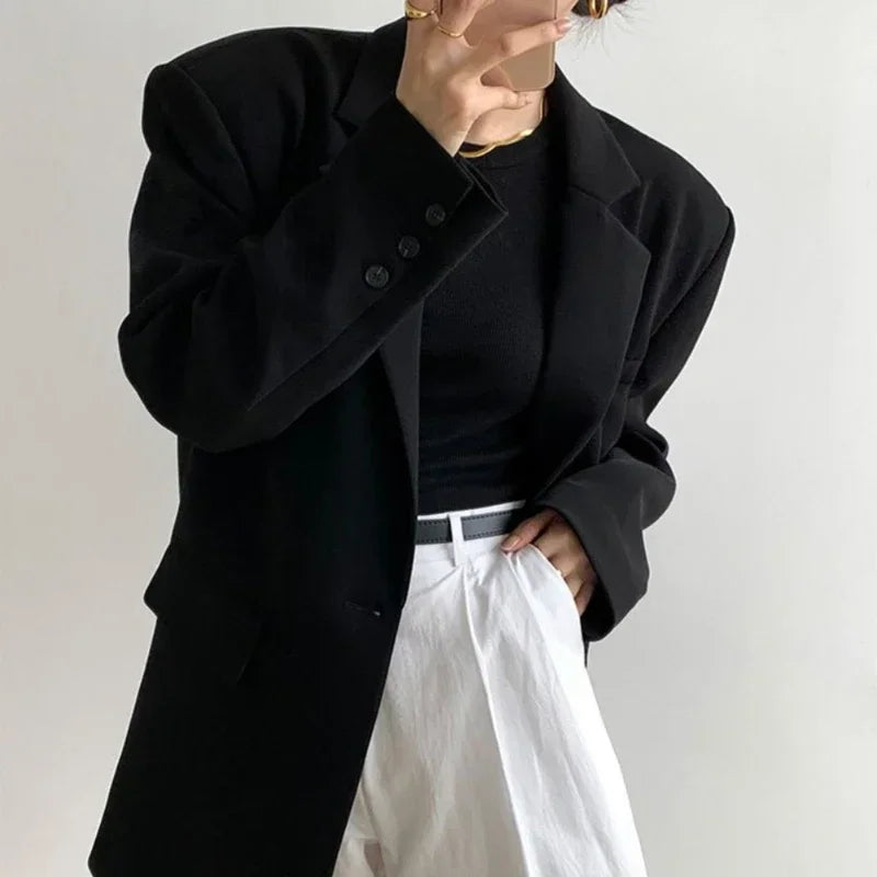 Gray Blazer Woman Black Jacket Outerwears Solid Over Clothes Coats for Women Dress Loose Long Korean Reviews Many Outdoor New In