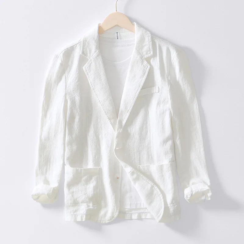 Stylish Retro Linen Blazer for Men: Casual Business Formal Wear, Youthful and Loose Suit Jacket -70% Linen, 30% Cotton -6 Colors