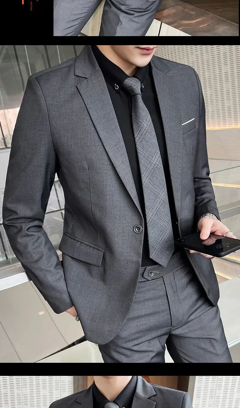 Suit (Blazer+ Vest + Pants) Men's Fashion Casual Outdoor Gentleman Business Wedding Formal Dress British Style Wedding Suit