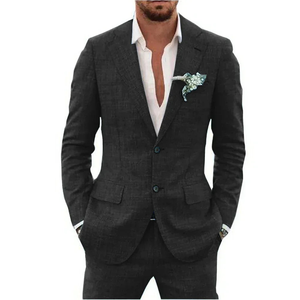 Men's Suits Casual Coat fitted tuxedo for groomsmen linen suit Full men's suits 2-piece jacket and pants Summer beach