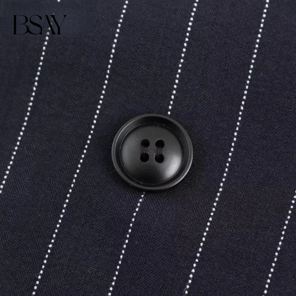 BSAY Blazers for Women Fashion Autumn Winter Loose Fine Stripes Long Sleeve Double-breasted Suits Jacket Chic Female Suit Coat