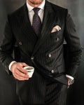 2025Black Stripe Men Suits Double Breasted Blazer Latest Coat Pant Designs Slim Fit 2Piece Tuxedos Custom Made Groom Prom Ternos