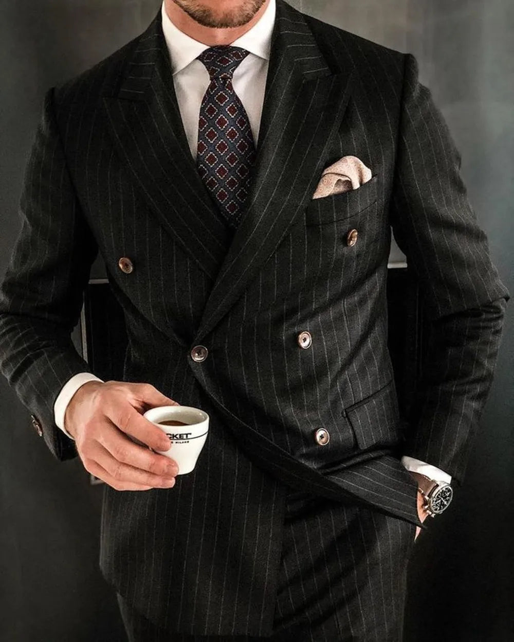 2025Black Stripe Men Suits Double Breasted Blazer Latest Coat Pant Designs Slim Fit 2Piece Tuxedos Custom Made Groom Prom Ternos